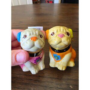 Set Of 2 Ceramic Dog Figurines With Gold String & Flower Collar Accents - Pink &